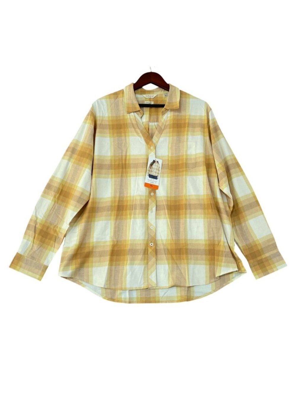 NWT Weatherproof Vintage Women's XXL Plaid Button Front Flannel Shirt Yellow